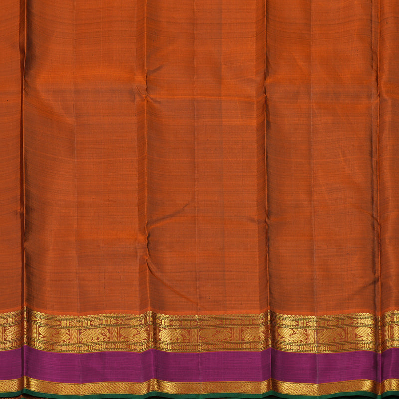 Hayagrivas Handloom Bottle Green Kanjivaram Silk Saree with Wine Purple & Rust Orange Border KBE23D10-1