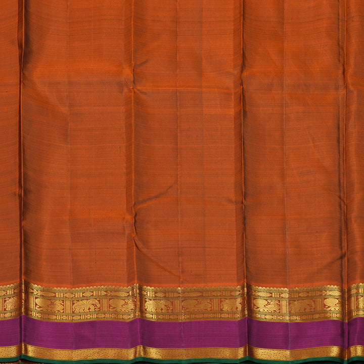 Hayagrivas Handloom Bottle Green Kanjivaram Silk Saree with Wine Purple & Rust Orange Border KBE23D10-1
