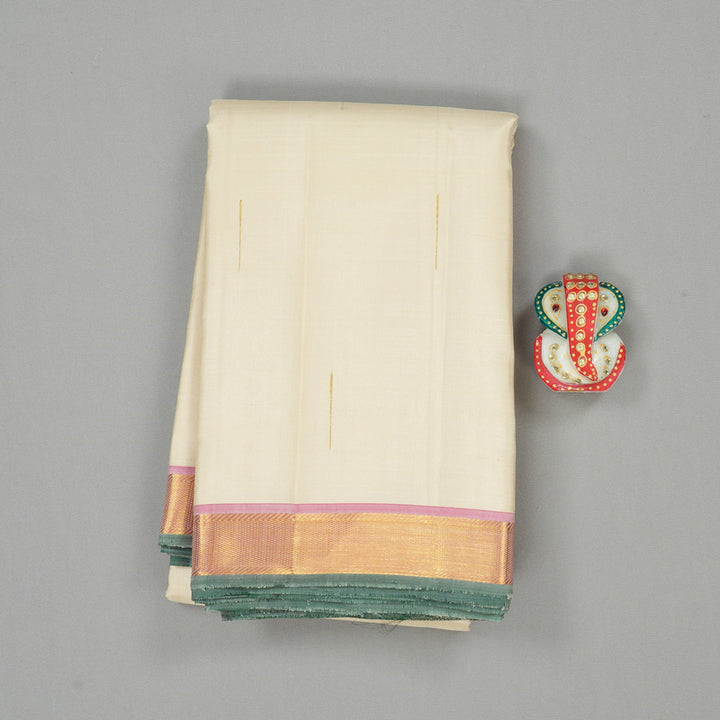 Hayagrivas Half White Handloom Kanjivaram Silk Saree with Onion Pink Border KBE23D2-6