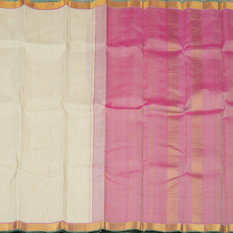 Hayagrivas Half White Handloom Kanjivaram Silk Saree with Onion Pink Border KBE23D2-6