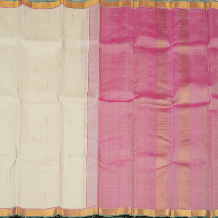 Hayagrivas Half White Handloom Kanjivaram Silk Saree with Onion Pink Border KBE23D2-6