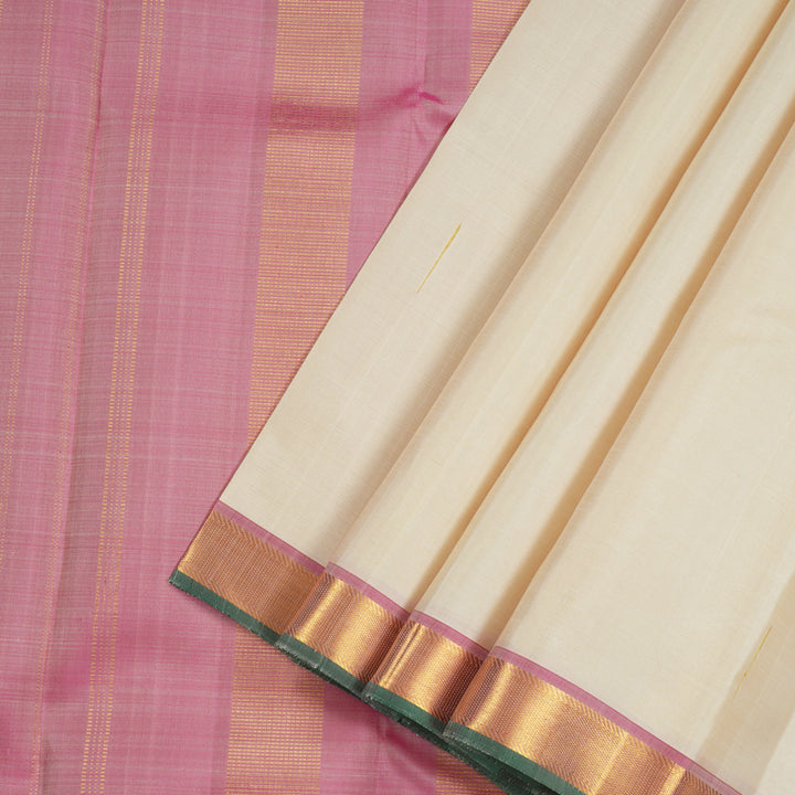 Hayagrivas Half White Handloom Kanjivaram Silk Saree with Onion Pink Border KBE23D2-6