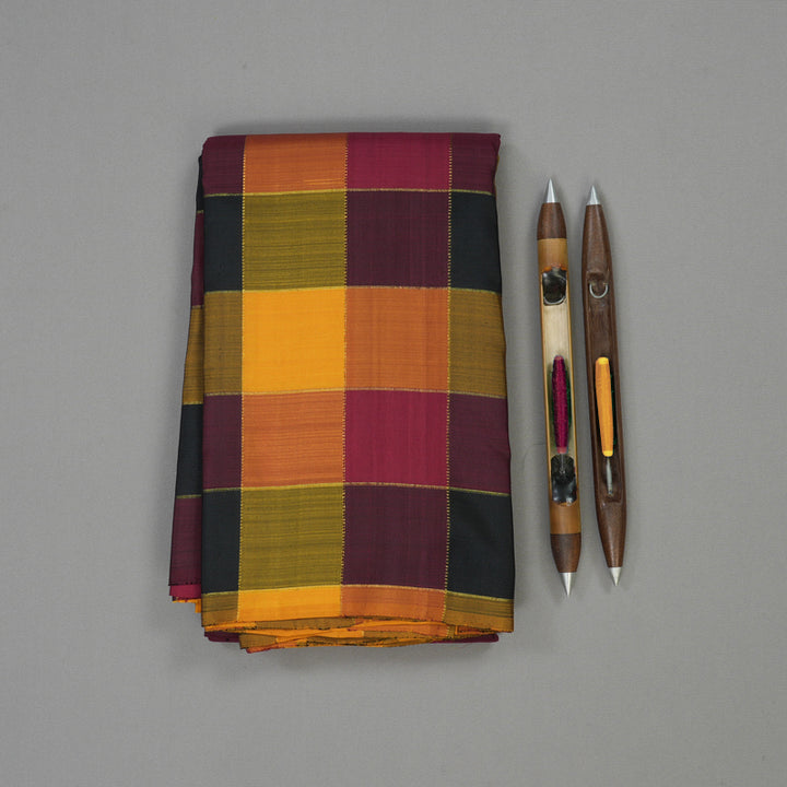 Hayagrivas Handloom Multicolour Checks Kanjivaram Silk Saree KBE23D3-1