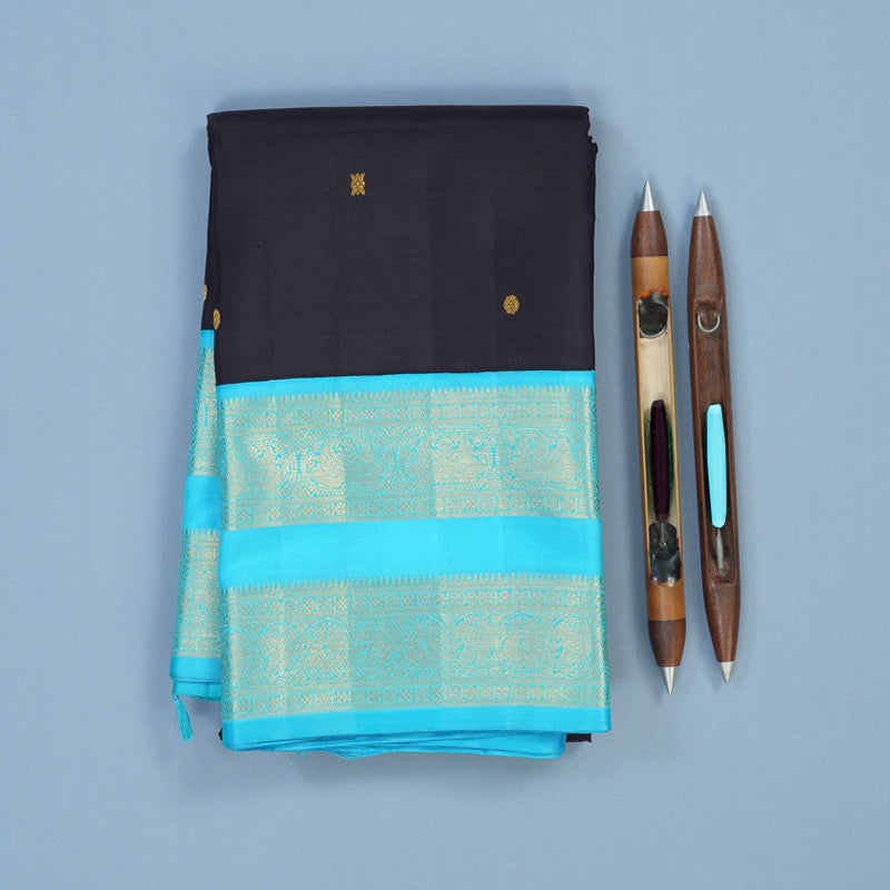 Hayagrivas Handloom Karum Neelam Kanjivaram Silk Saree with Sky Blue Border KBE2403C1-1