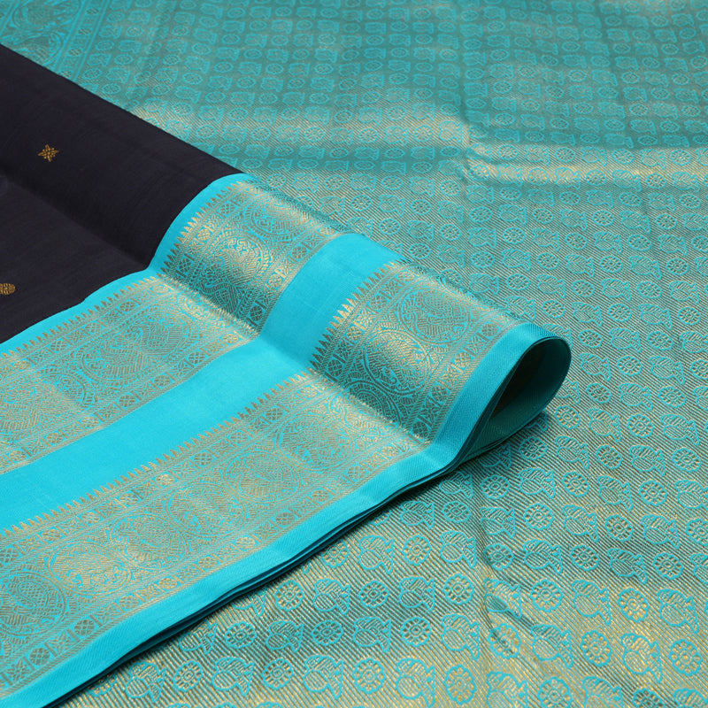 Hayagrivas Handloom Karum Neelam Kanjivaram Silk Saree with Sky Blue Border KBE2403C1-1