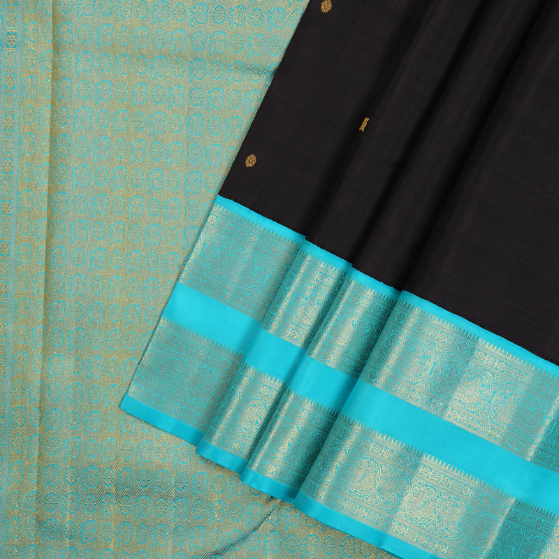 Hayagrivas Handloom Karum Neelam Kanjivaram Silk Saree with Sky Blue Border KBE2403C1-1