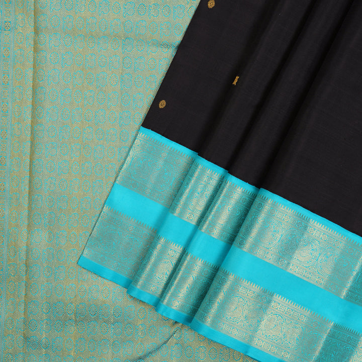 Hayagrivas Handloom Karum Neelam Kanjivaram Silk Saree with Sky Blue Border KBE2403C1-1
