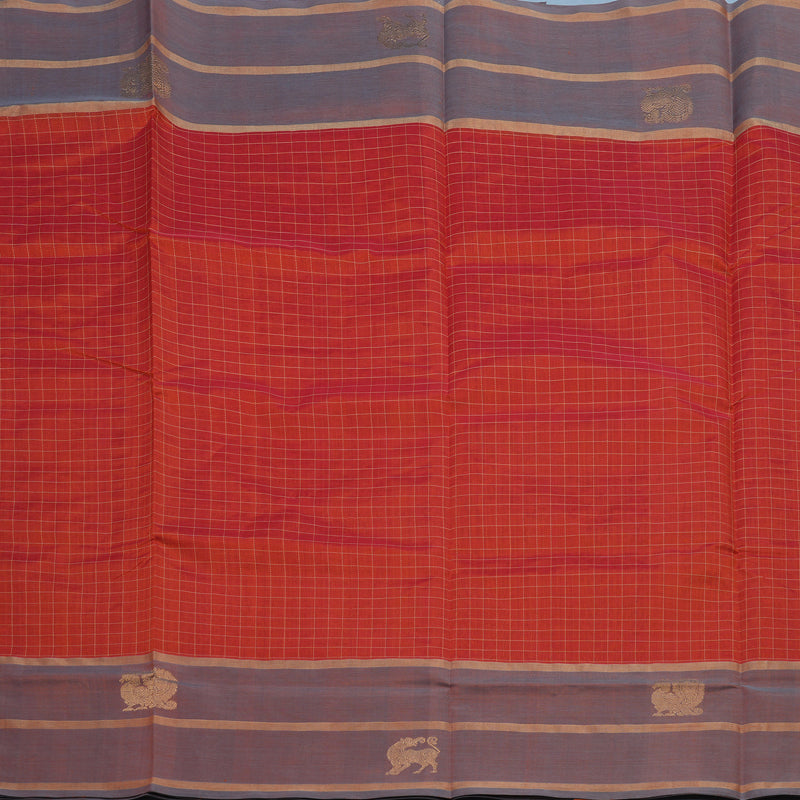 Hayagrivas Reddish-Orange Kanchi Silk Cotton Saree KBE2407C1-2