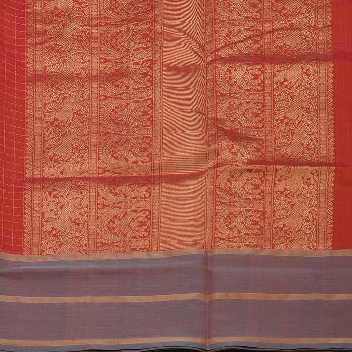 Hayagrivas Reddish-Orange Kanchi Silk Cotton Saree KBE2407C1-2
