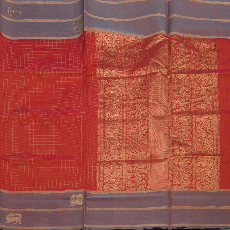 Hayagrivas Reddish-Orange Kanchi Silk Cotton Saree KBE2407C1-2