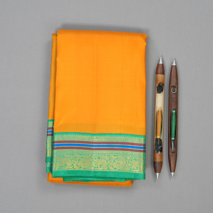 Hayagrivas Handloom Mambazham Orange Kanjivaram Silk Saree with Sea Green Border KBE2408C1-1