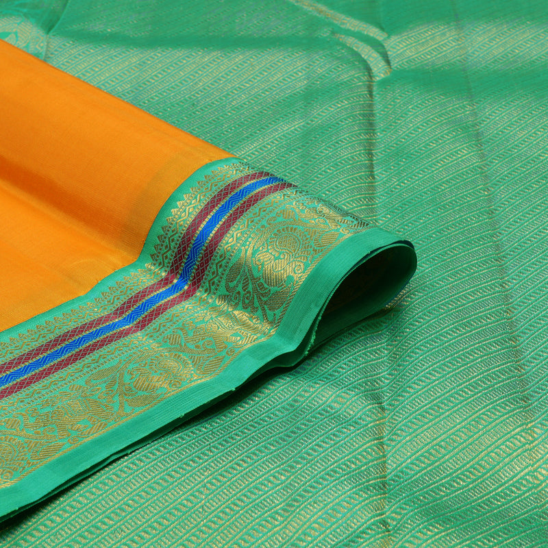 Hayagrivas Handloom Mambazham Orange Kanjivaram Silk Saree with Sea Green Border KBE2408C1-1