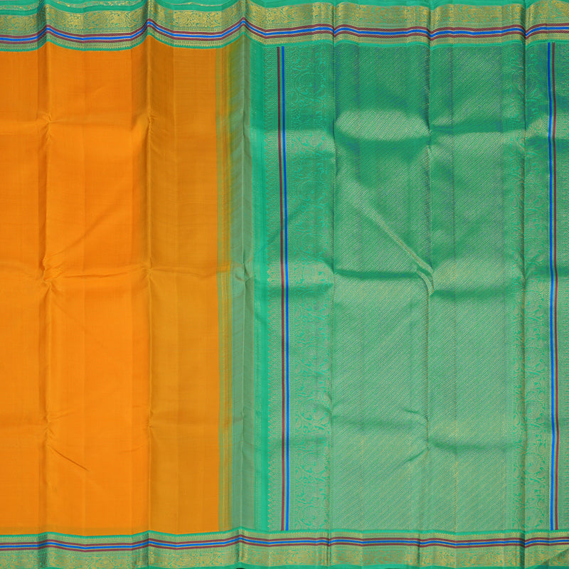 Hayagrivas Handloom Mambazham Orange Kanjivaram Silk Saree with Sea Green Border KBE2408C1-1