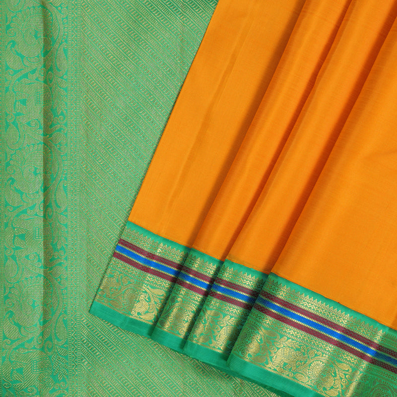 Hayagrivas Handloom Mambazham Orange Kanjivaram Silk Saree with Sea Green Border KBE2408C1-1