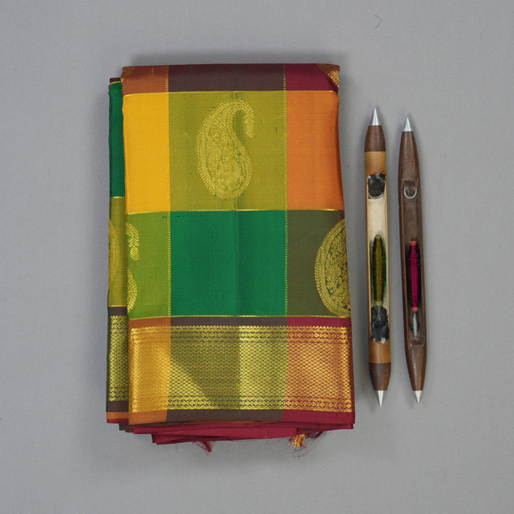 Hayagrivas Handloom Multicolour Checks Kanjivaram Silk Saree KBE2411C2-1