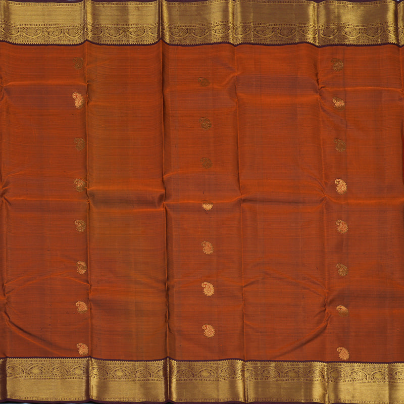 Hayagrivas Handloom Rust Orange Kanjivaram Silk Saree with Deep Plum Border KBE2413C2-1