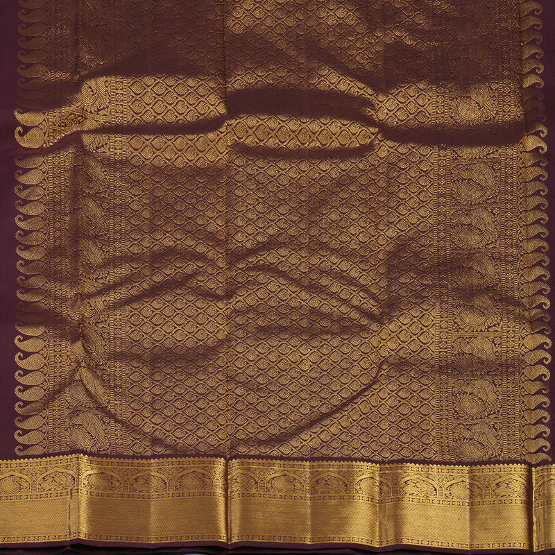 Hayagrivas Handloom Rust Orange Kanjivaram Silk Saree with Deep Plum Border KBE2413C2-1
