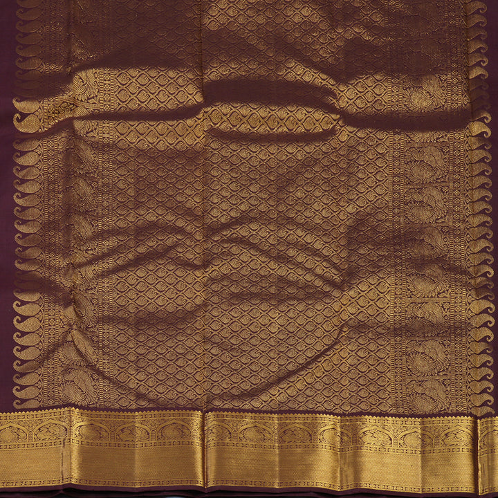 Hayagrivas Handloom Rust Orange Kanjivaram Silk Saree with Deep Plum Border KBE2413C2-1