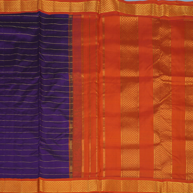 Hayagrivas Handloom Purple Ten Yards Silk Saree with Orange Border KBE2414C5-1