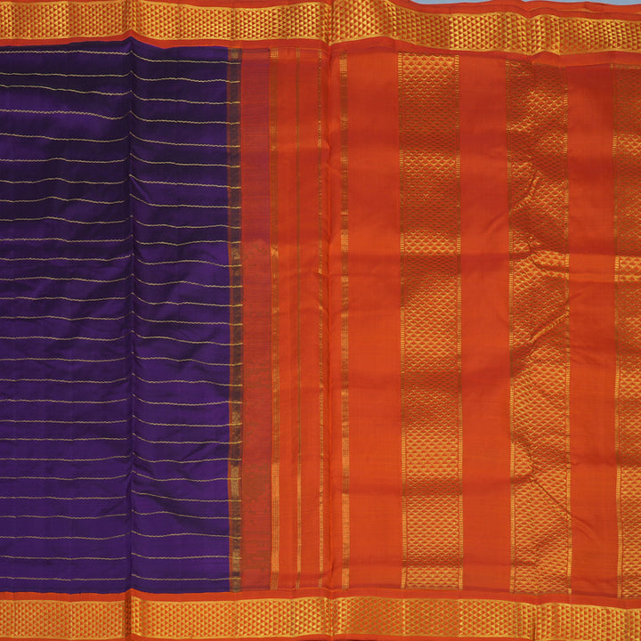 Hayagrivas Handloom Purple Ten Yards Silk Saree with Orange Border KBE2414C5-1