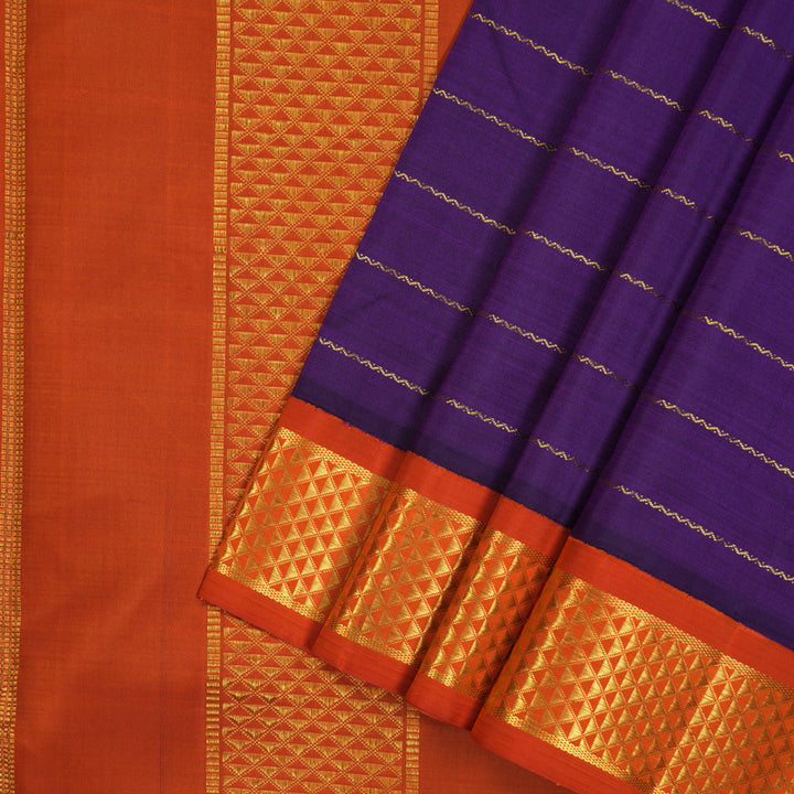 Hayagrivas Handloom Purple Ten Yards Silk Saree with Orange Border KBE2414C5-1