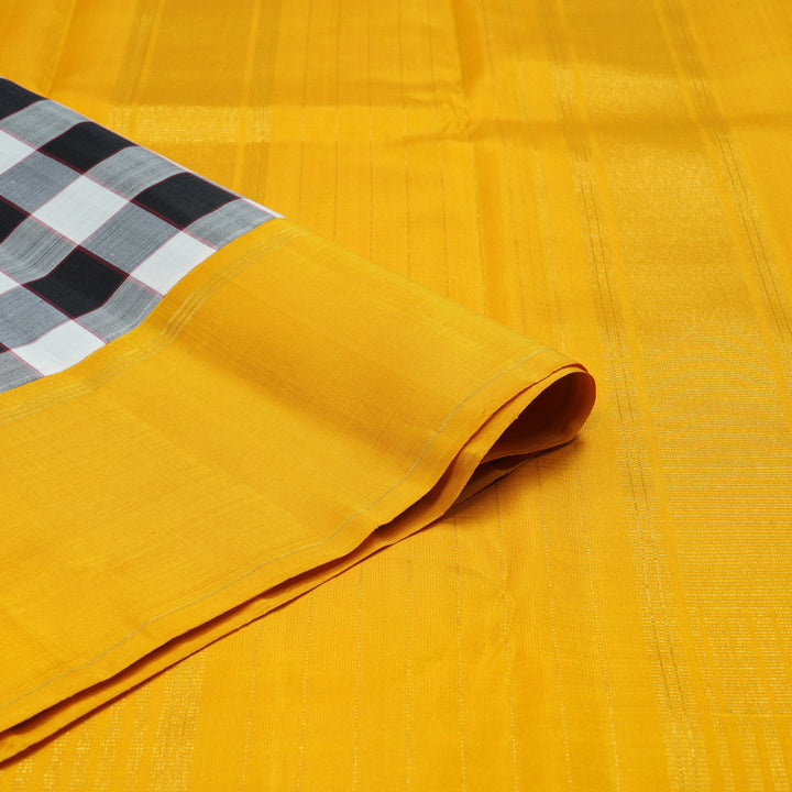 Hayagrivas Handloom Black & White Kanjivaram Silk Saree with Yellow Border KBE2496C1-1
