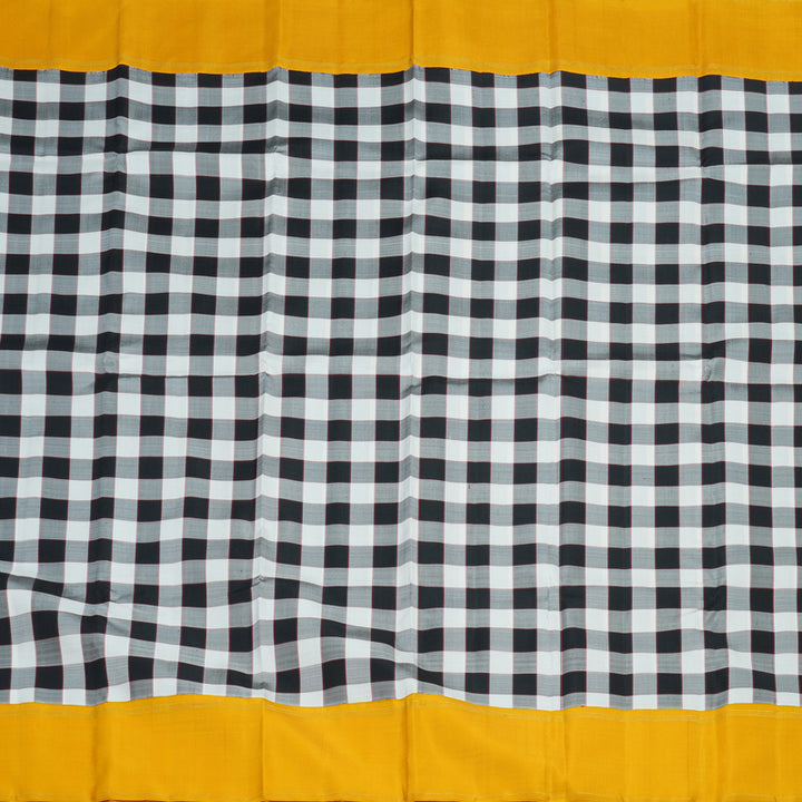 Hayagrivas Handloom Black & White Kanjivaram Silk Saree with Yellow Border KBE2496C1-1