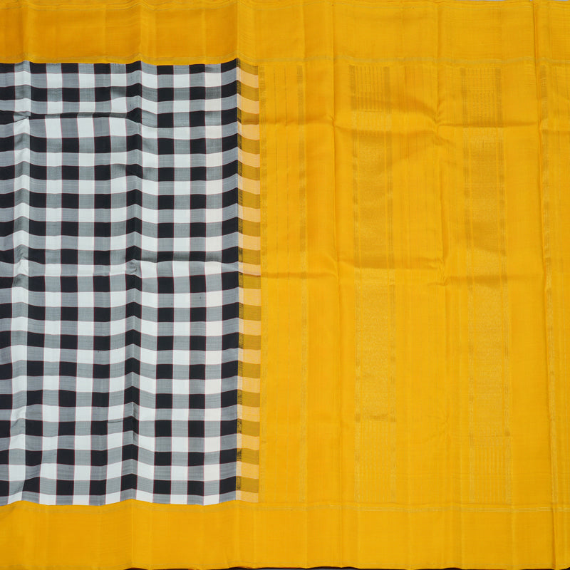 Hayagrivas Handloom Black & White Kanjivaram Silk Saree with Yellow Border KBE2496C1-1