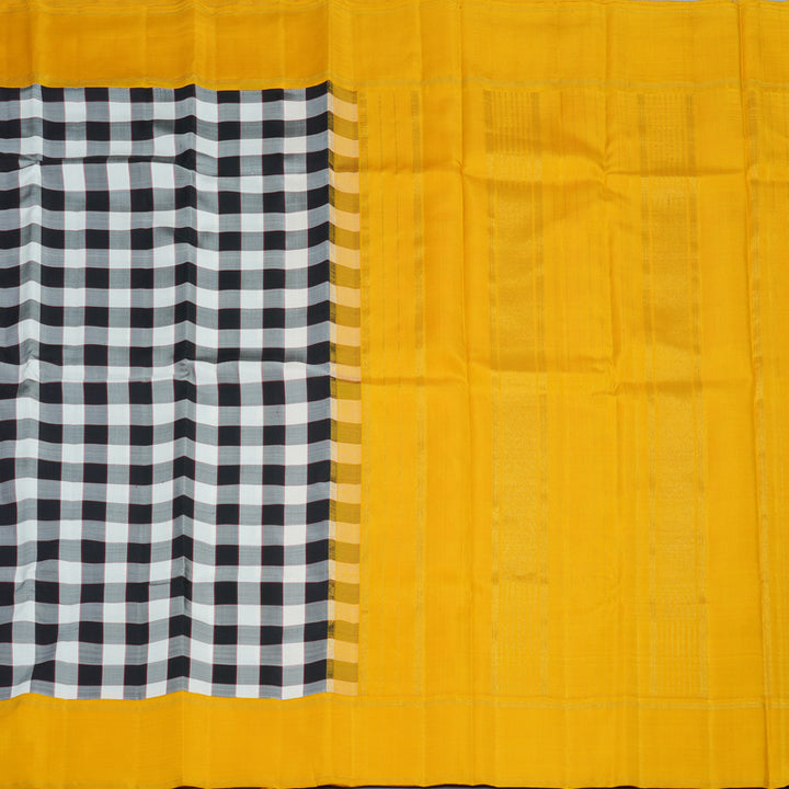 Hayagrivas Handloom Black & White Kanjivaram Silk Saree with Yellow Border KBE2496C1-1