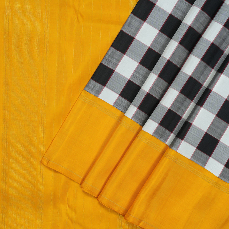 Hayagrivas Handloom Black & White Kanjivaram Silk Saree with Yellow Border KBE2496C1-1