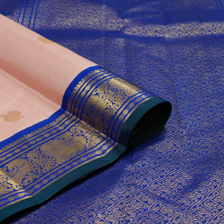Hayagrivas Handloom Mild Peach Kanjivaram Silk Saree with MS Blue Border KBE2524C3-1