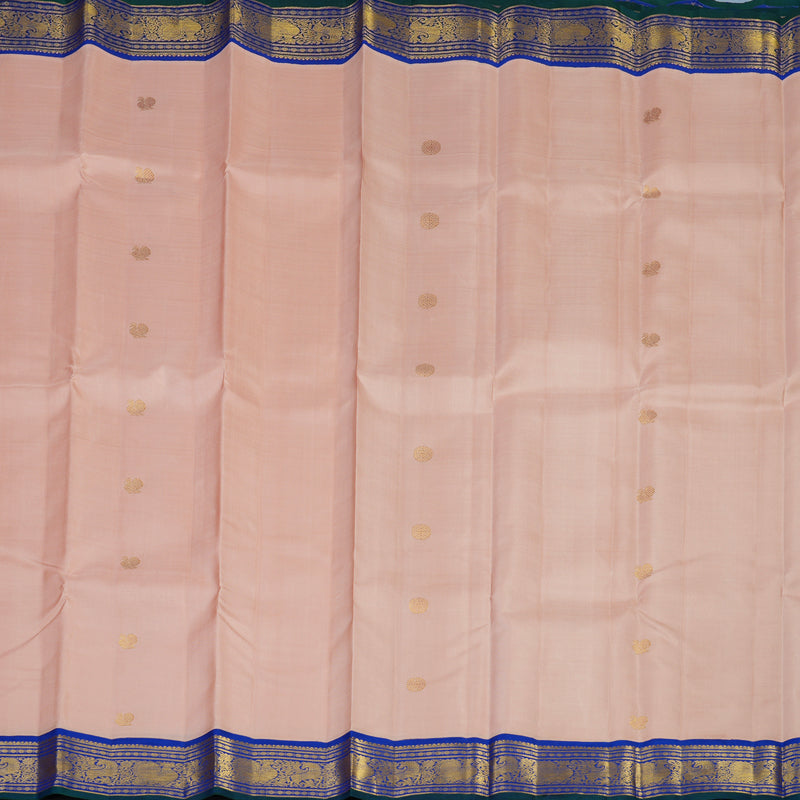 Hayagrivas Handloom Mild Peach Kanjivaram Silk Saree with MS Blue Border KBE2524C3-1