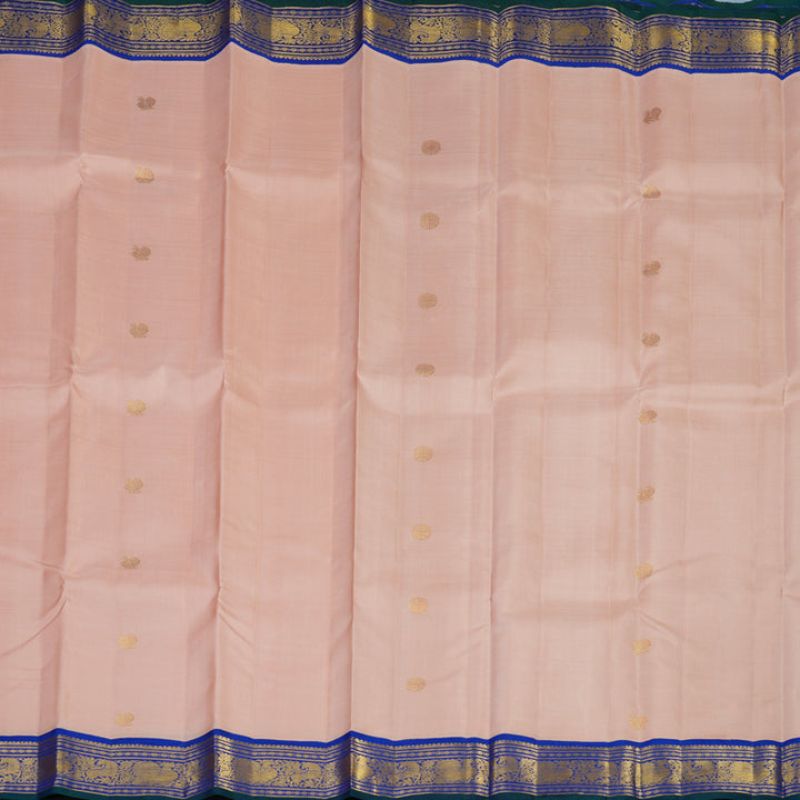 Hayagrivas Handloom Mild Peach Kanjivaram Silk Saree with MS Blue Border KBE2524C3-1