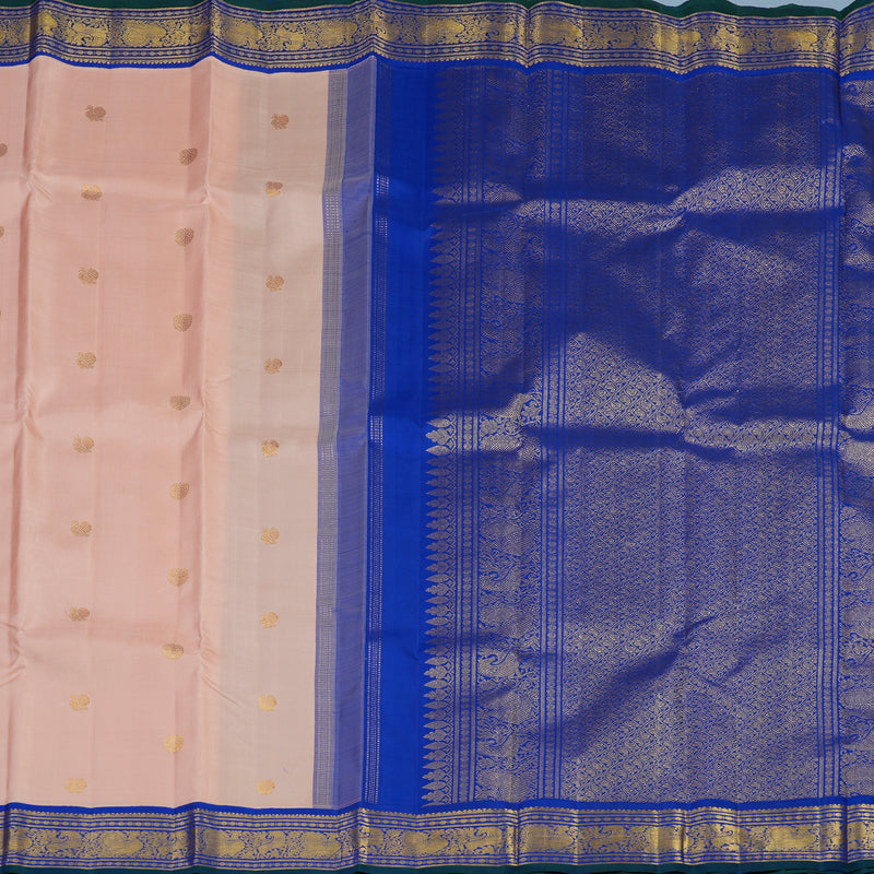 Hayagrivas Handloom Mild Peach Kanjivaram Silk Saree with MS Blue Border KBE2524C3-1