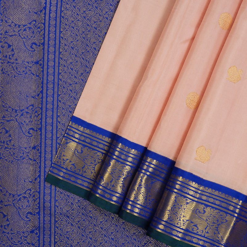 Hayagrivas Handloom Mild Peach Kanjivaram Silk Saree with MS Blue Border KBE2524C3-1