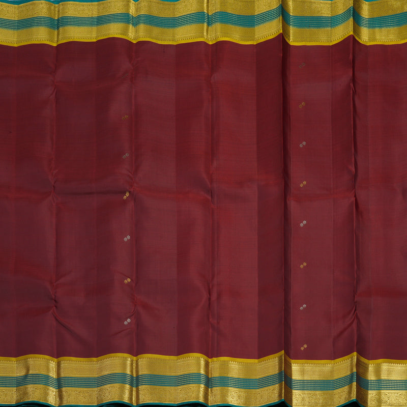 Hayagrivas Handloom Maroon Kanjivaram Silk Saree with Sampanga Yellow Border KBE2417C12-1
