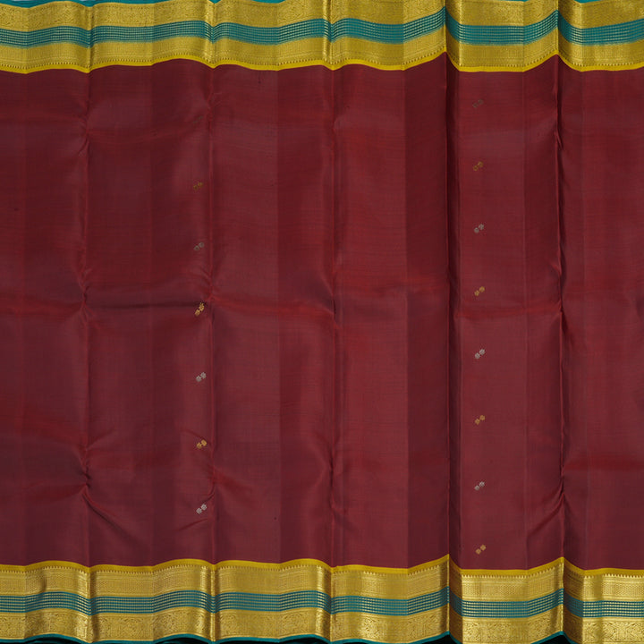 Hayagrivas Handloom Maroon Kanjivaram Silk Saree with Sampanga Yellow Border KBE2417C12-1