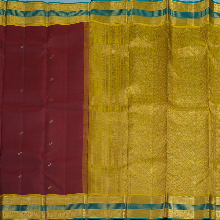 Hayagrivas Handloom Maroon Kanjivaram Silk Saree with Sampanga Yellow Border KBE2417C12-1