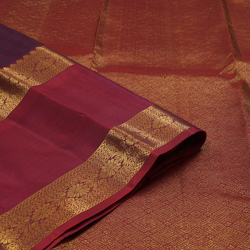 Hayagrivas Handloom Burgundy Kanjivaram Silk Saree with Rusty Red Border KBE2417C13-1