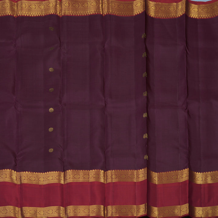 Hayagrivas Handloom Burgundy Kanjivaram Silk Saree with Rusty Red Border KBE2417C13-1