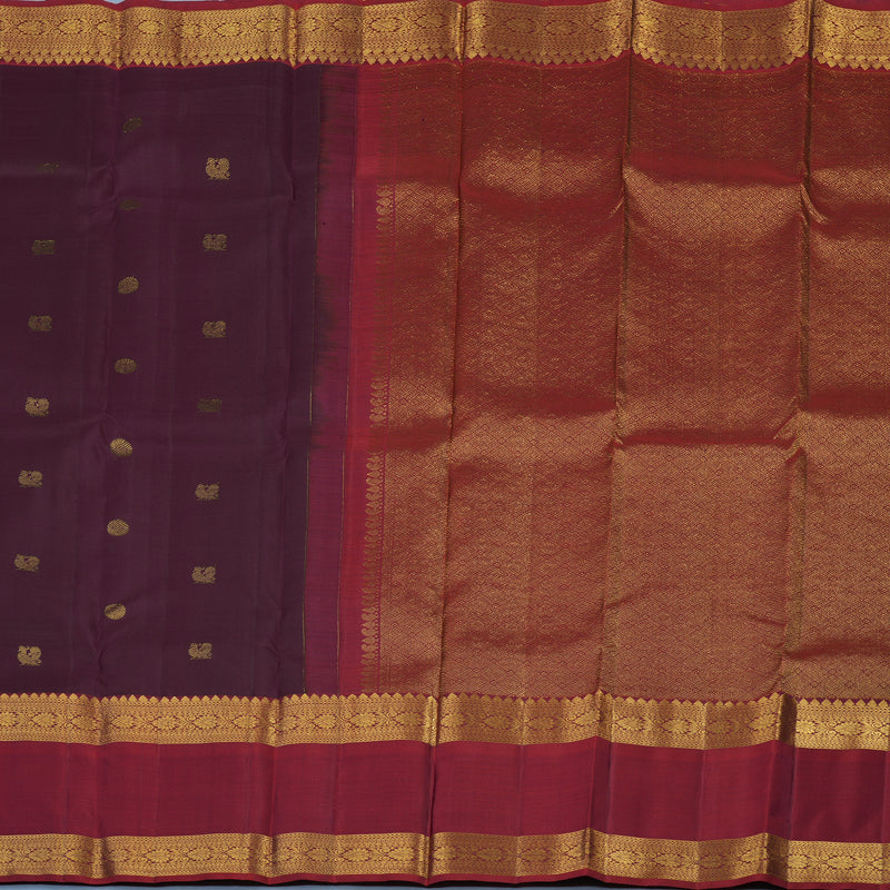 Hayagrivas Handloom Burgundy Kanjivaram Silk Saree with Rusty Red Border KBE2417C13-1