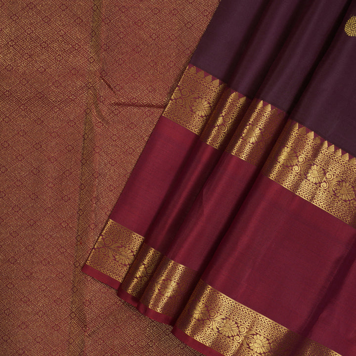 Hayagrivas Handloom Burgundy Kanjivaram Silk Saree with Rusty Red Border KBE2417C13-1