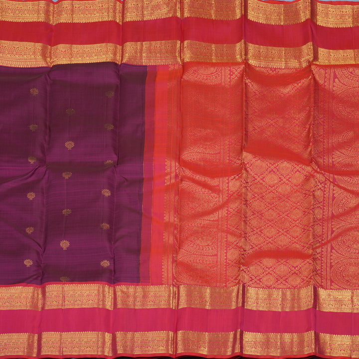 Hayagrivas Handloom Wine Purple Kanjivaram Silk Saree with Pink Border KBE2417C13-7