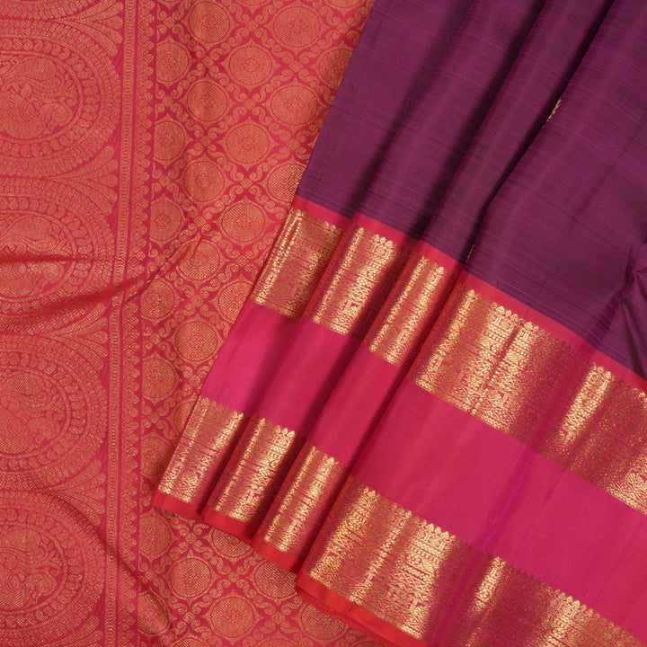 Hayagrivas Handloom Wine Purple Kanjivaram Silk Saree with Pink Border KBE2417C13-7