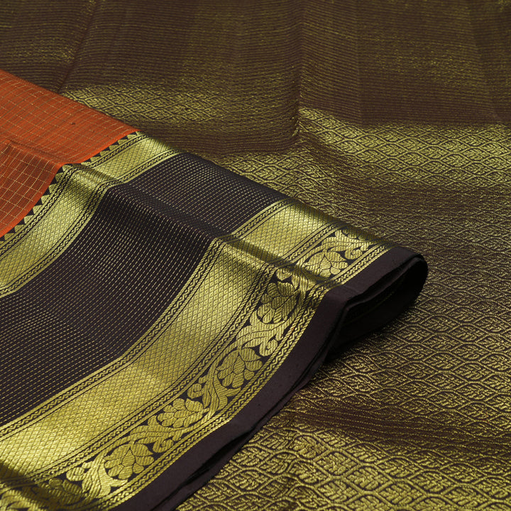 Hayagrivas Handloom Rust Orange Kanjivaram Silk Saree with Kanchana Brown Border KBE2417C18-1