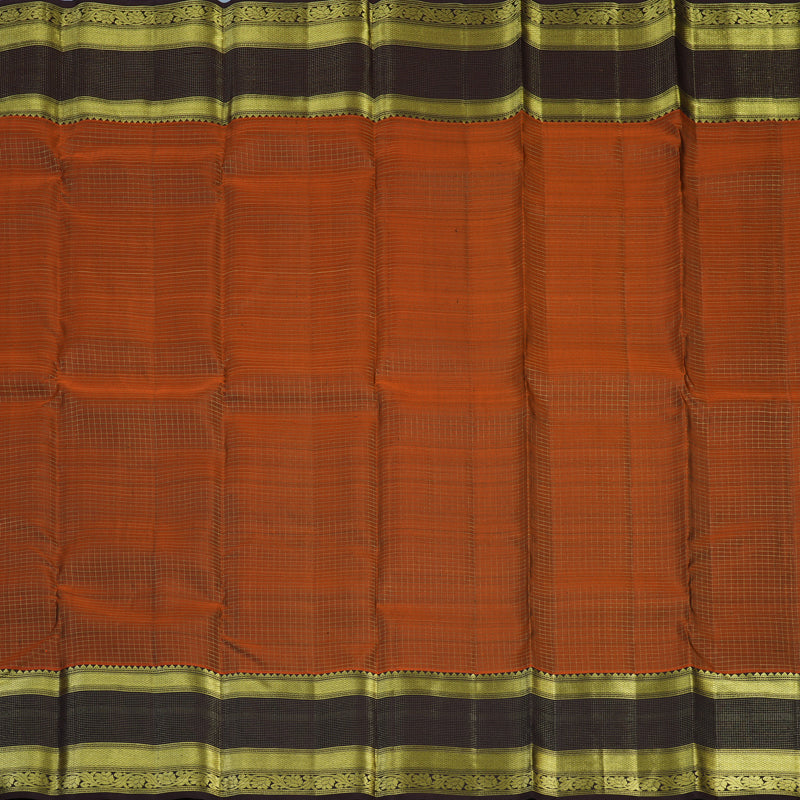 Hayagrivas Handloom Rust Orange Kanjivaram Silk Saree with Kanchana Brown Border KBE2417C18-1