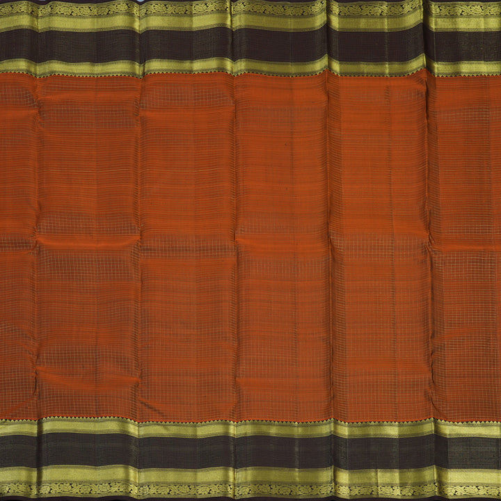 Hayagrivas Handloom Rust Orange Kanjivaram Silk Saree with Kanchana Brown Border KBE2417C18-1