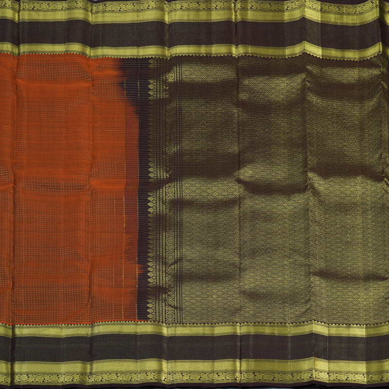 Hayagrivas Handloom Rust Orange Kanjivaram Silk Saree with Kanchana Brown Border KBE2417C18-1