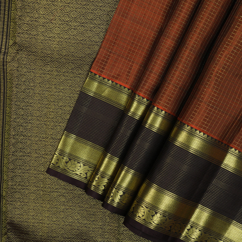 Hayagrivas Handloom Rust Orange Kanjivaram Silk Saree with Kanchana Brown Border KBE2417C18-1