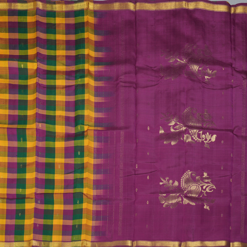 Hayagrivas Handloom Multicolour Checks Kanjivaram Silk Saree KBE2417C2-5